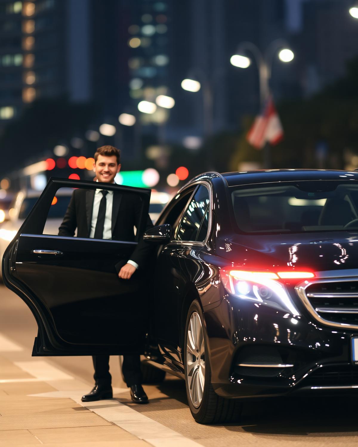 Vriendelijke chauffeur opent passagiersdeur